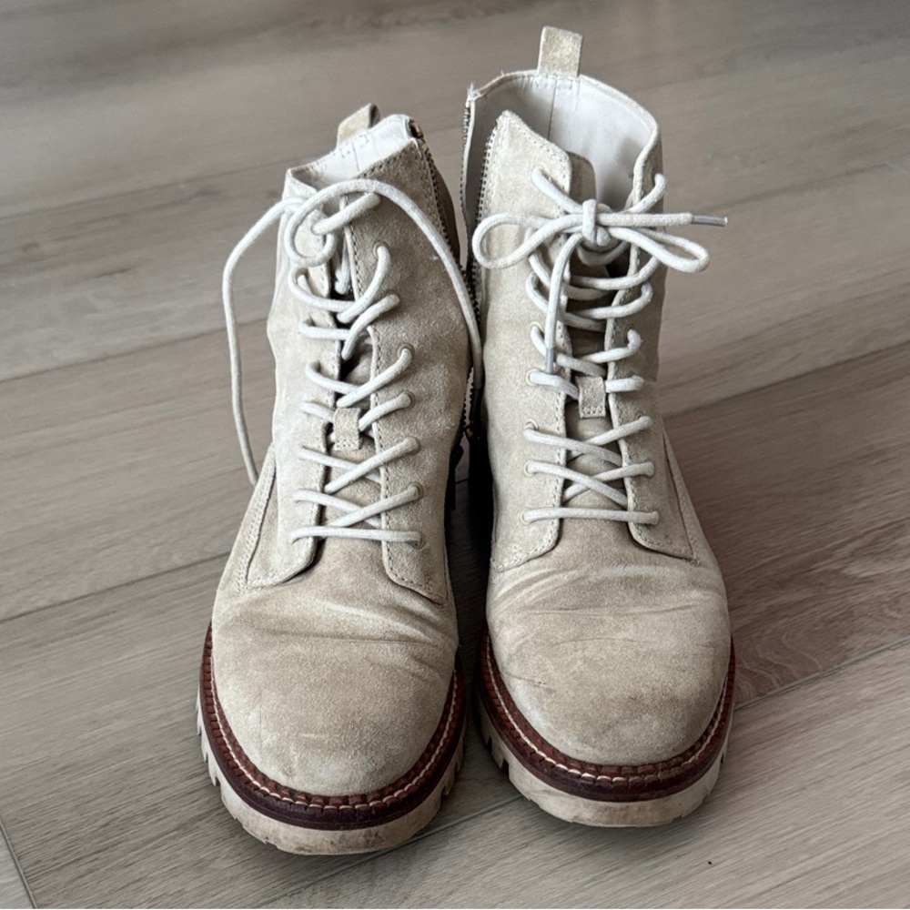 Vince Water Resistant Boham Suede Cream Lace-Up Boots